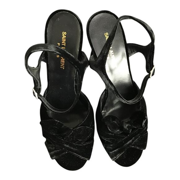 Saint Laurent Crushed Velvet Farrah Platform Sandals Womens US10 EU 40 Black NEW - Picture 4 of 10